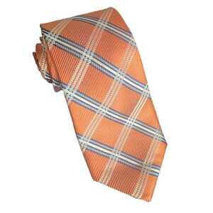 Nautica Silk Repp Tie Plaid Striped Orange Preppy Modern Career Wedding  3.25